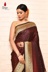 Tanchoi Banarasi Handloom Saree With Handwoven Booti